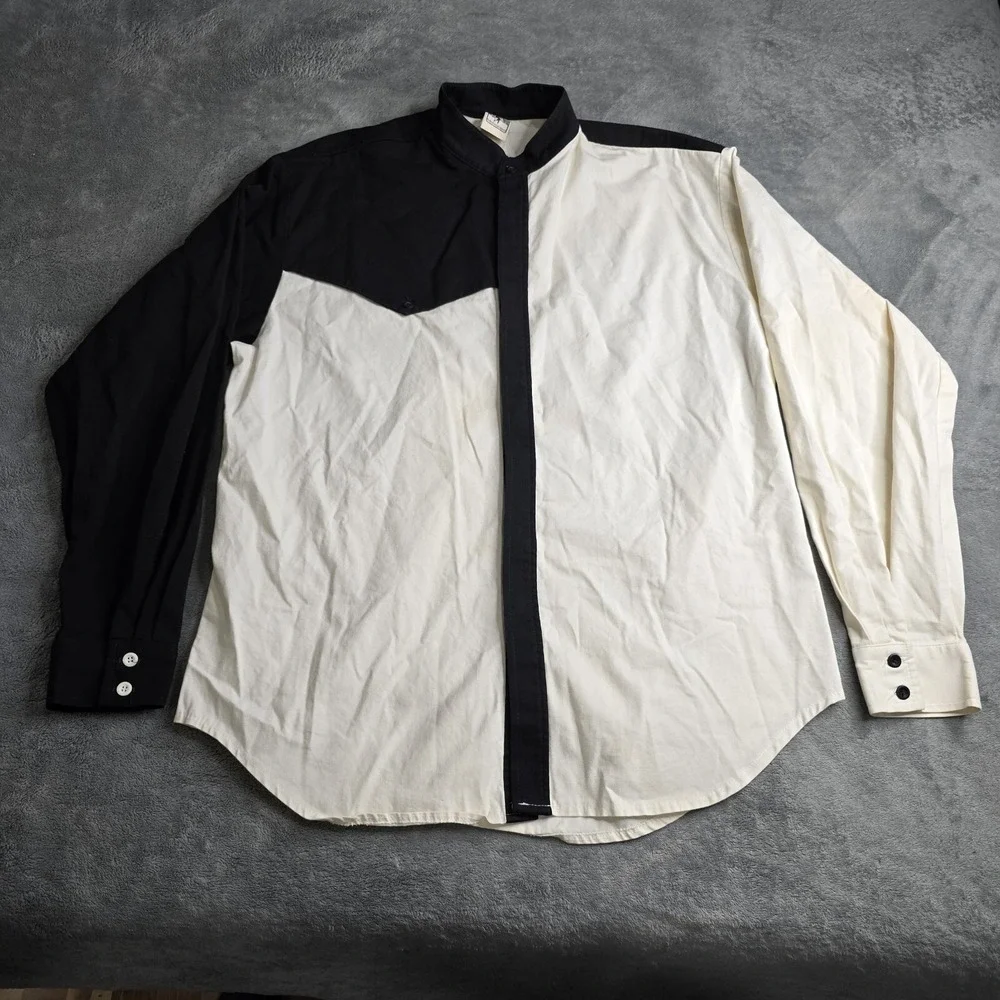 Vintage Buck Out Mens L Rodeo Casual Bullriding Shirt Black White/Cream USA TX